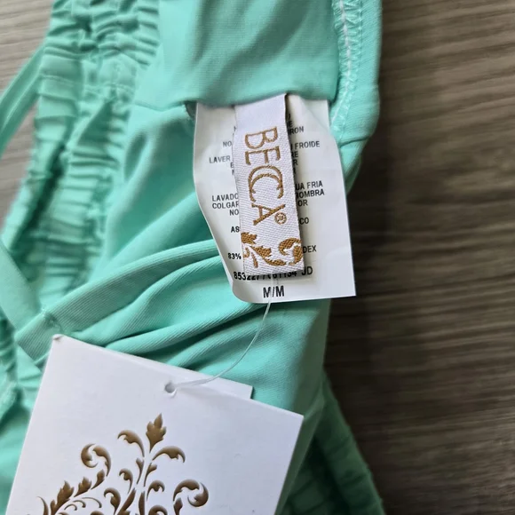 Becca Smocked Sporty Stretchy Cami Bikini Swim Top Turquoise Medium NWT Swimsuit - Picture 6 of 9